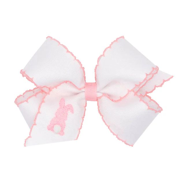 Pink Embroidered Bunny Bum Moonstitch Bow | Classic Whimsy