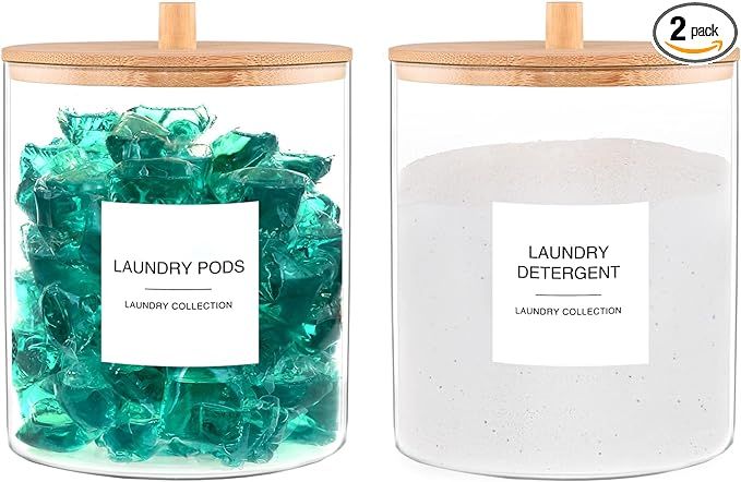 TIPGO Glass Jars for Laundry Room Organization, Laundry Pods Container with 27 Labels, Detergent ... | Amazon (US)