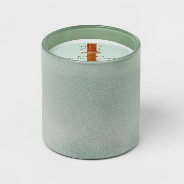 14oz 2-Wick Fall Green Dusted Cylinder Glass Apple Chai Woodwick Candle Green - Threshold&#8482; | Target