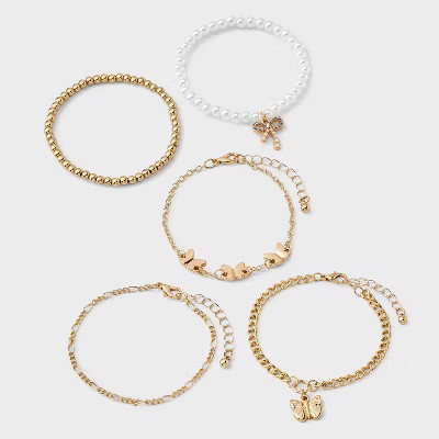 Girls' 5pk Mixed Bracelet Set with Bow and Butterfly Charms - Cat & Jack™ | Target