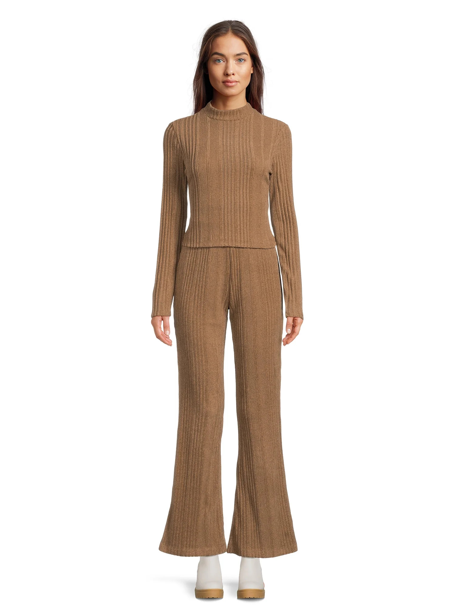 No Boundaries Juniors Ribbed Mock Neck Top and Pants Set, 2-Piece, Sizes XS-XXXL | Walmart (US)