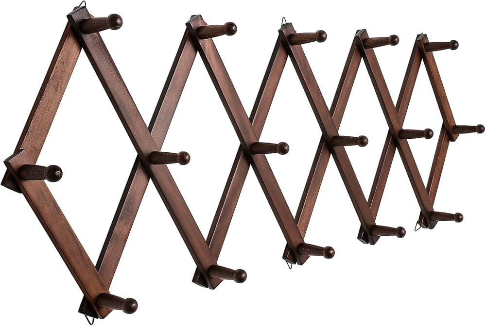 SCUNDA 16 inch High Accordion Wall Hanger with 16 Hooks, Wooden Wall Expandable Coat Rack for Coa... | Amazon (US)