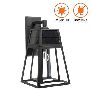 GAMA SONIC Aria 1-Light Black Modern Outdoor Solar Wall Sconce Lantern with Warm White Light Bulb... | The Home Depot