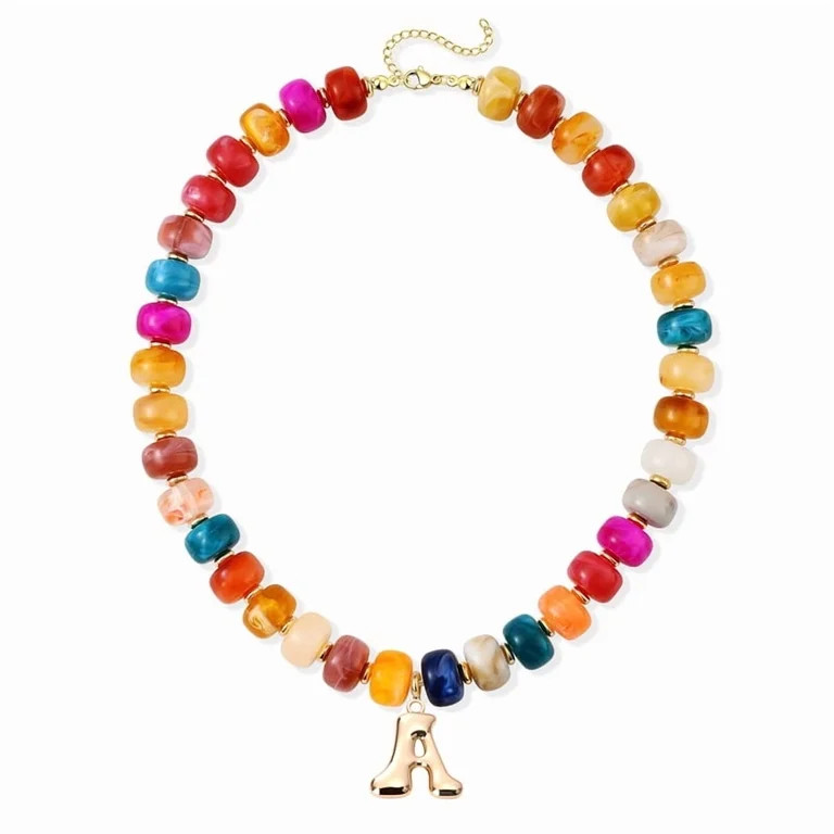 Chunky Beaded Bubble Initial Letter Necklace for Women Trendy Big Large Bead Choker Pendant Neckl... | Walmart (US)