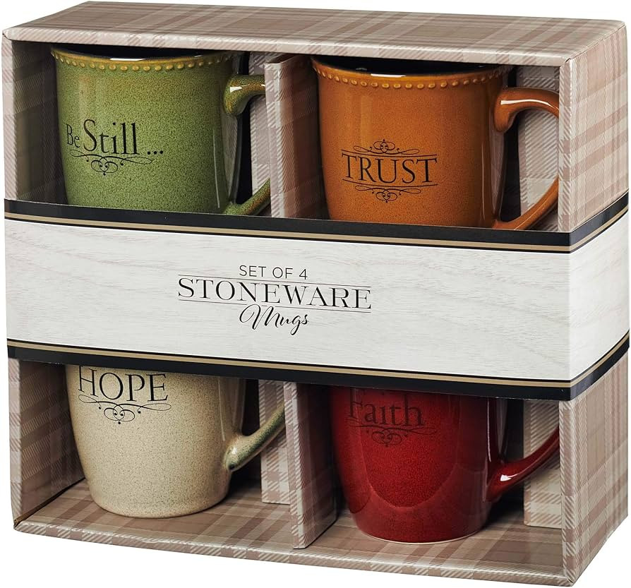 Christian Art Gifts Set of Four Rustic Stoneware Coffee/Tea Mugs w/Bible Verses Sage Green, Ivory... | Amazon (US)