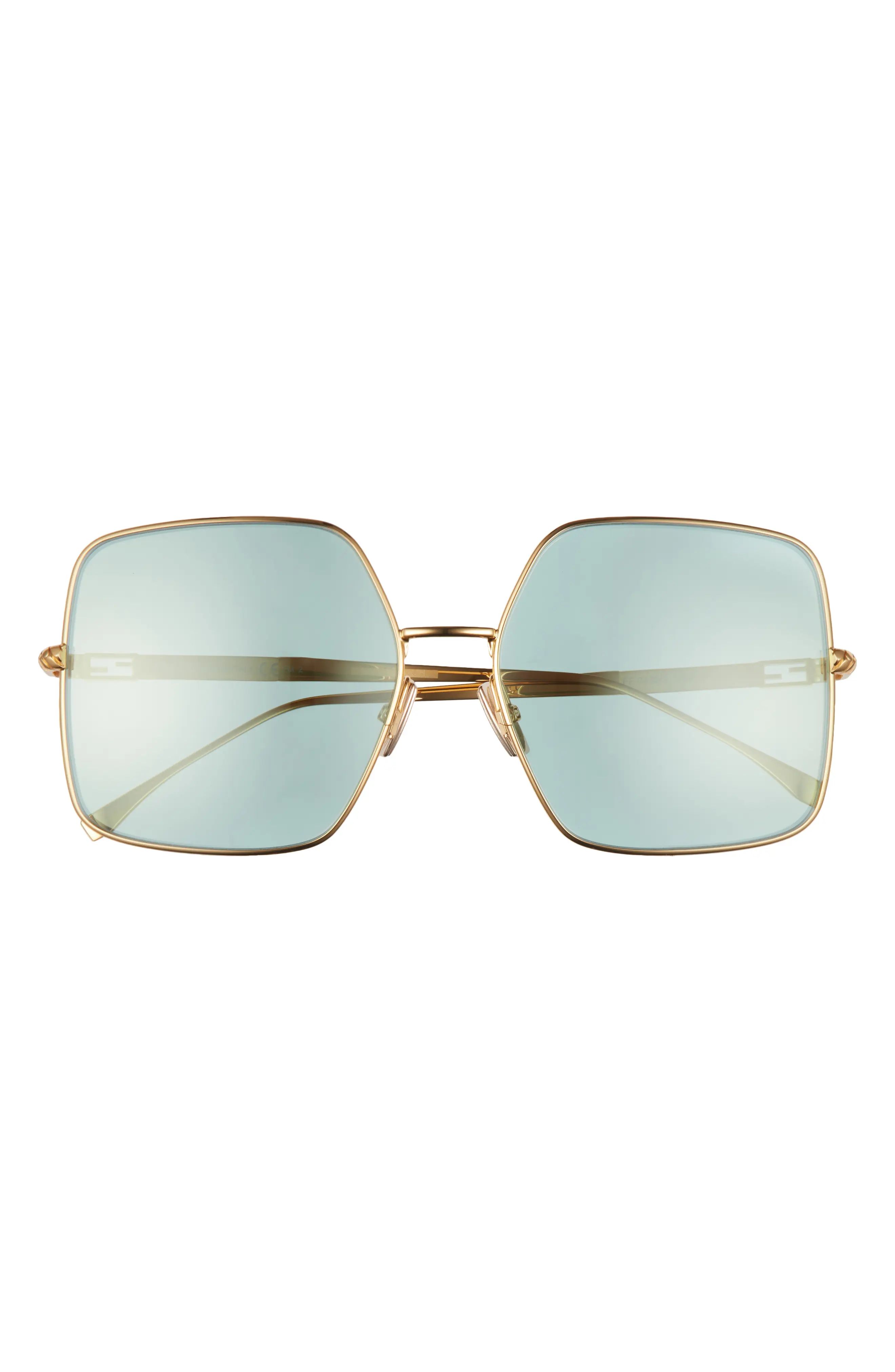 Women's Fendi 61mm Mirrored Square Sunglasses - Gold/ Green Antireflective | Nordstrom
