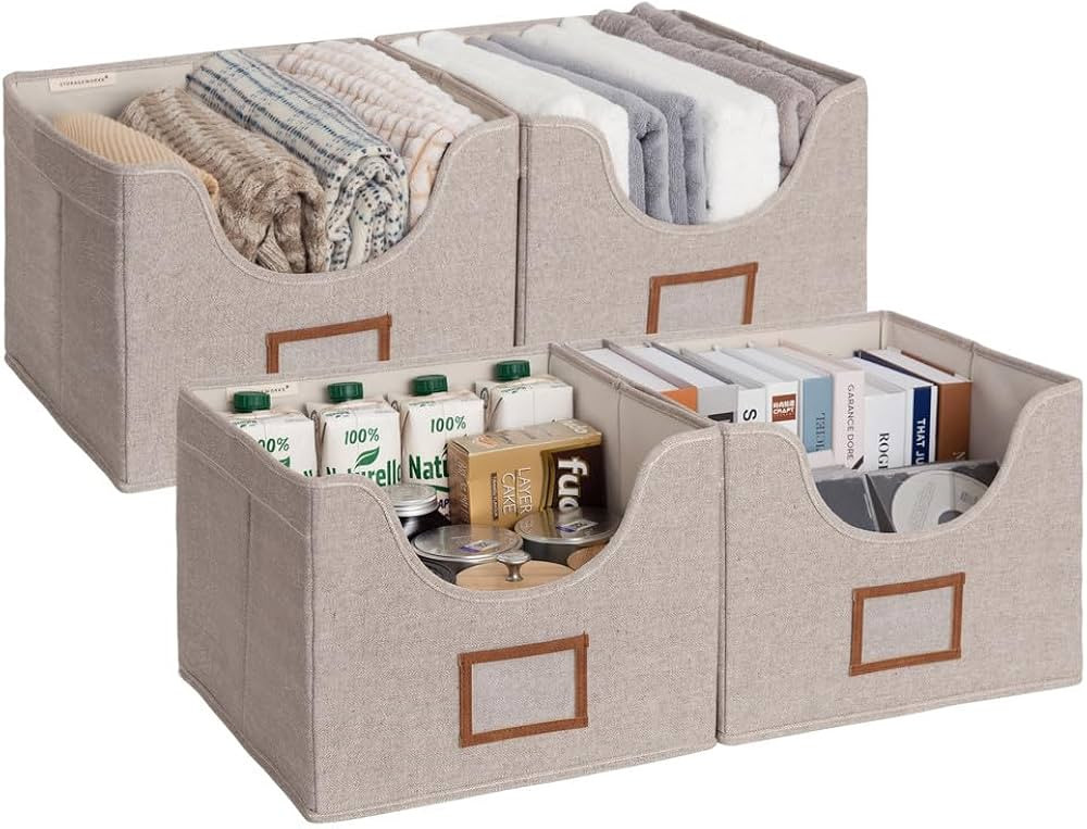 StorageWorks Closet Storage Bins, Fabric Storage Bins, Shelf Storage Baskets with Cutout Window a... | Amazon (US)