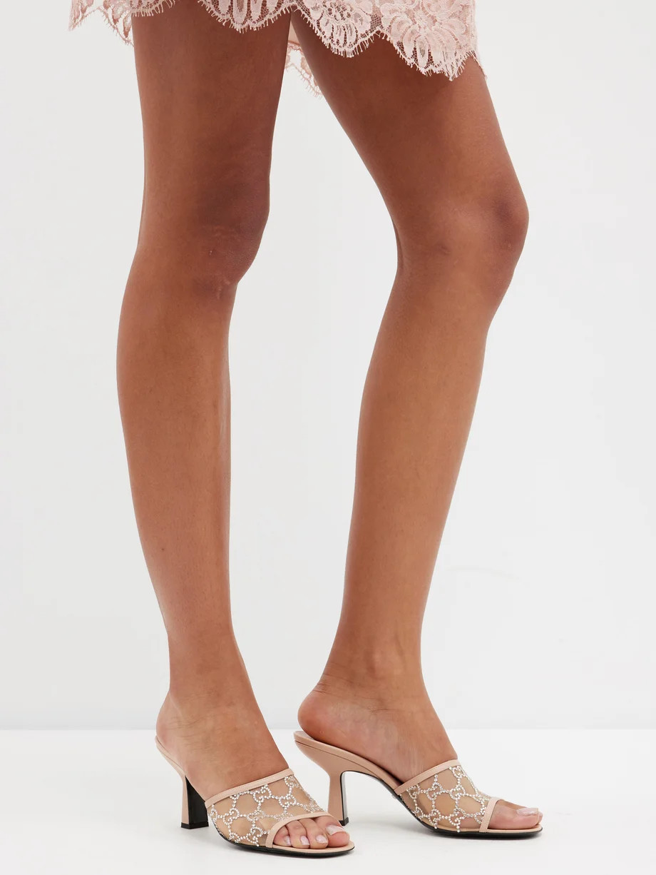 GG-embellished mesh and leather mule sandals | Gucci | Matches (US)