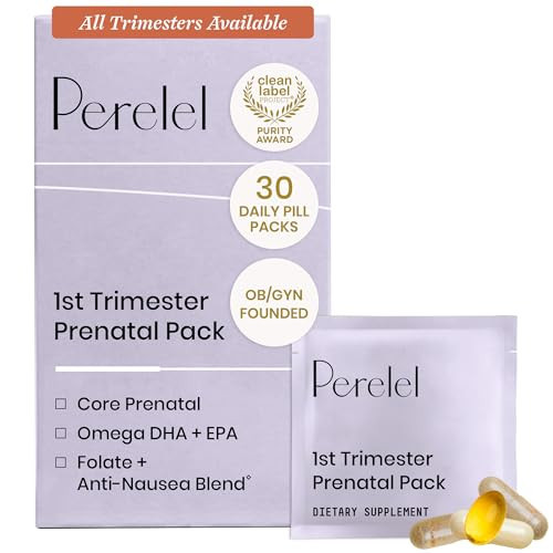 Perelel 1st Trimester Prenatal Pack, Multivitamin with Folate, Vitamin D, Omega 3, Iron & Ginger, Nutritional Support for Early Pregnancy, Soy & Gluten Free, Non GMO, 30 Daily Pill Packs | Amazon (US)