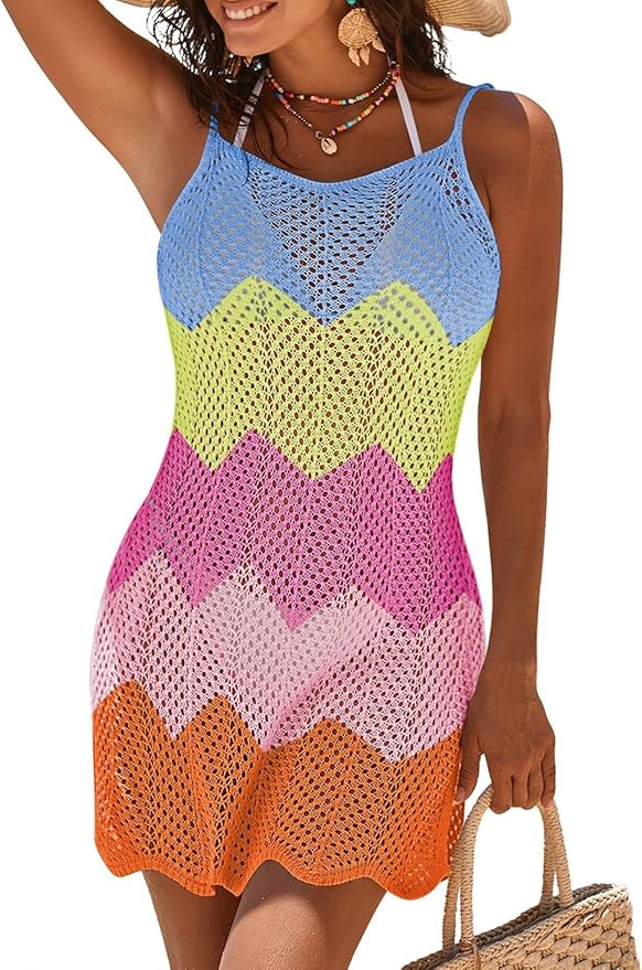 Pink Queen Women Swimsuit Coverup for Women Crochet Bathing Suit Mesh Knit Side Slit Beach Dress ... | Amazon (US)