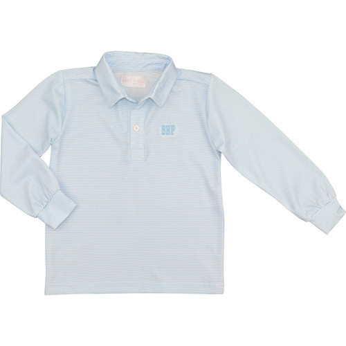 Blue And White Stripe Performance  Polo | Cecil and Lou