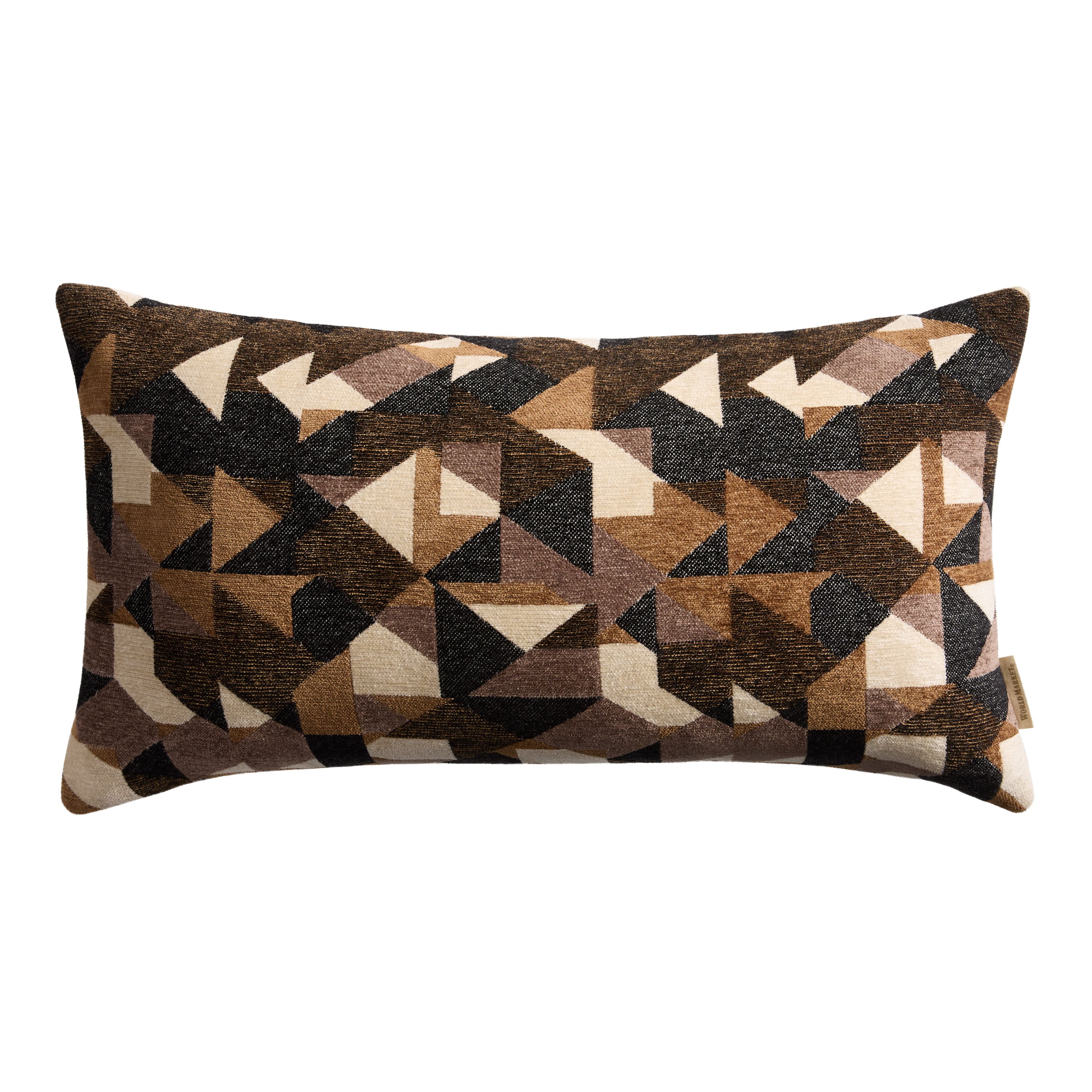 Brown and Black Chenille Abstract Shapes Lumbar Pillow | World Market