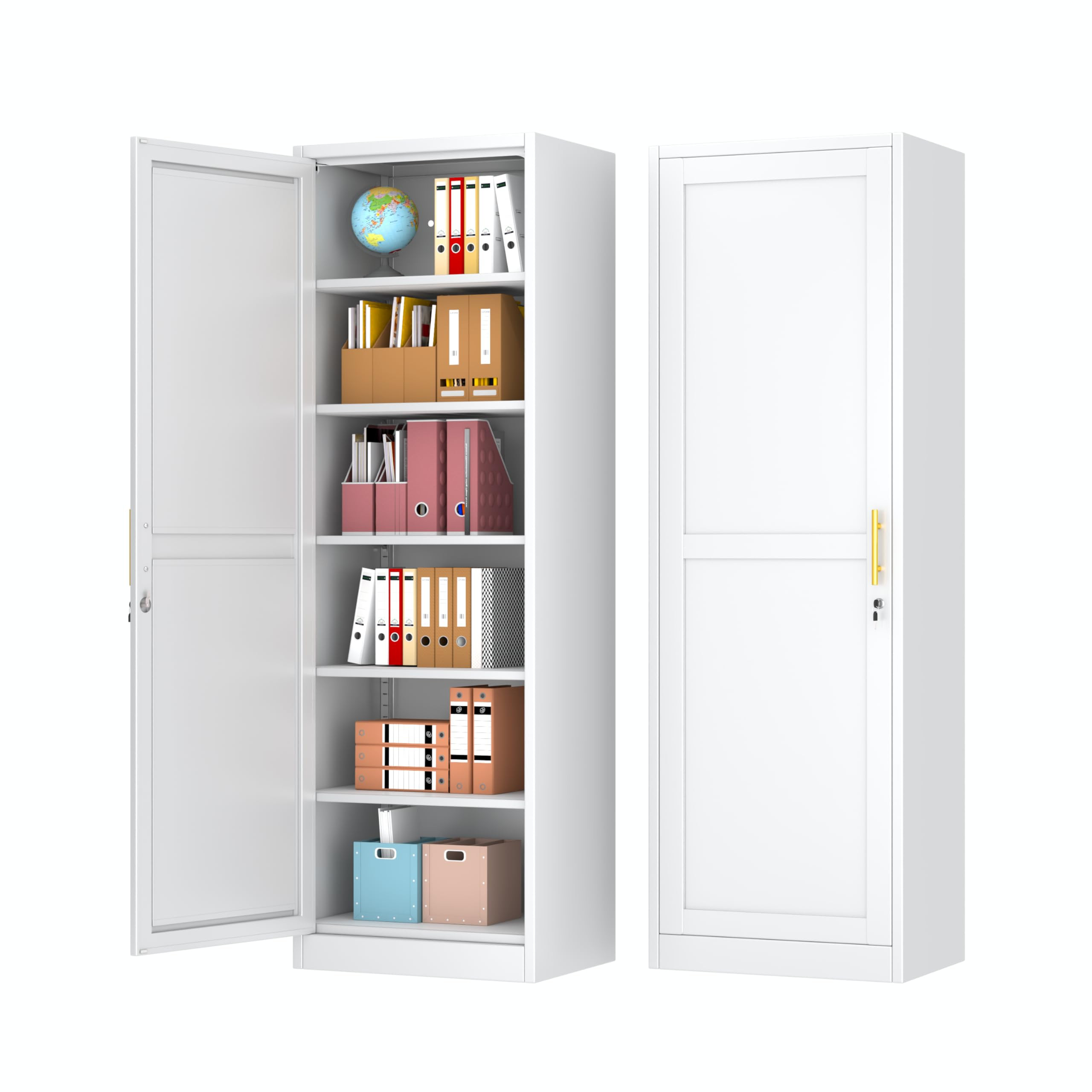 Tall Narrow Slim Metal Storage Cabinet with Lock and 5 Adjustable Shelves,Steel File Cabinets,Kit... | Amazon (US)