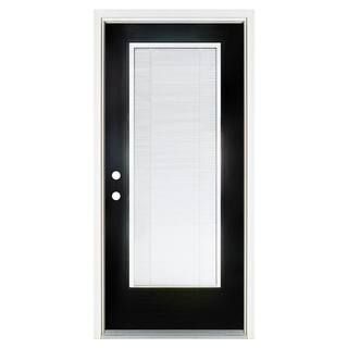 36 in. x 80 in. Right-Hand Inswing Full-Lite Blinds Glass Black Finished Fiberglass Prehung Front... | The Home Depot