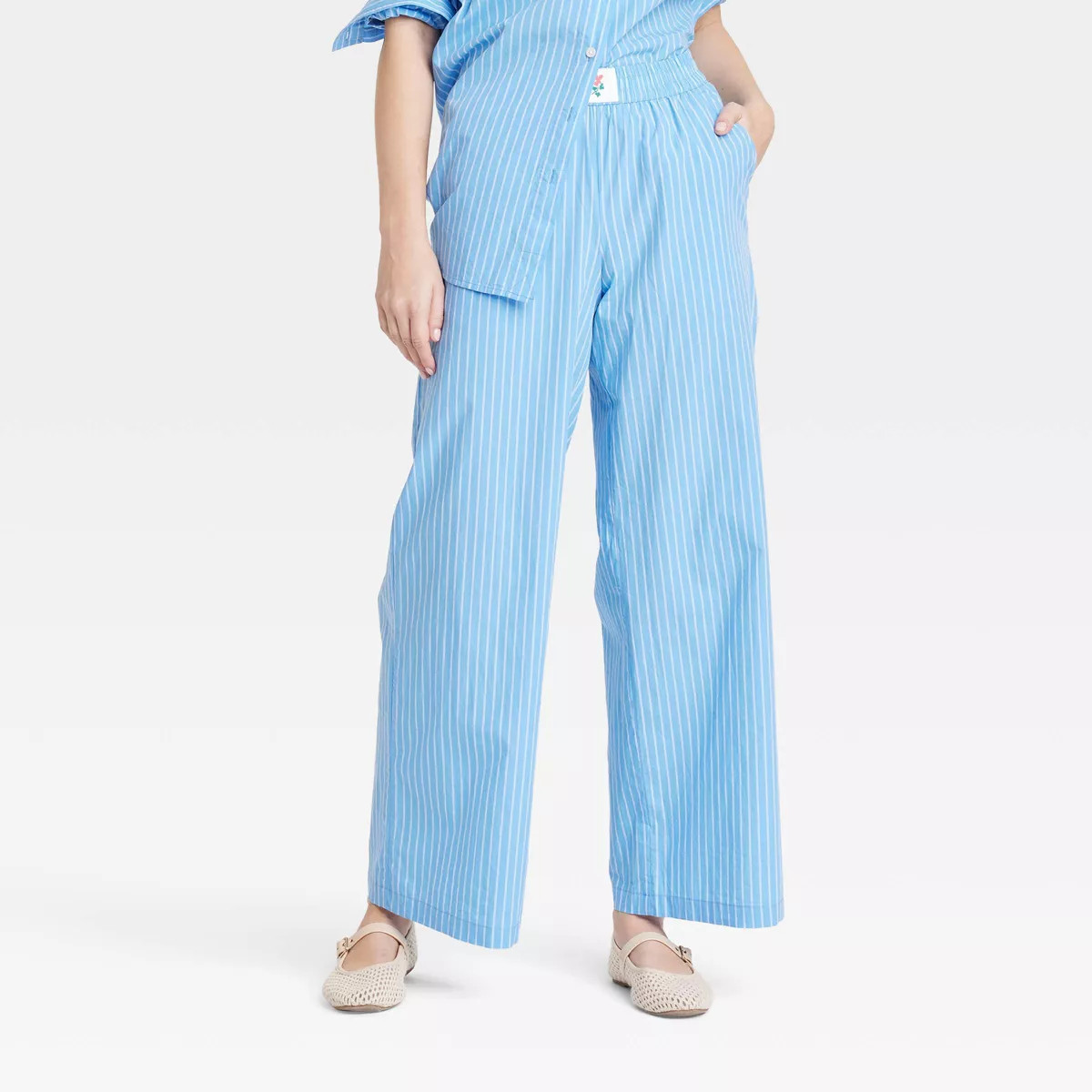 Women's High-Rise Straight Leg Pull-On Pants - Universal Thread™ Blue Striped XL | Target