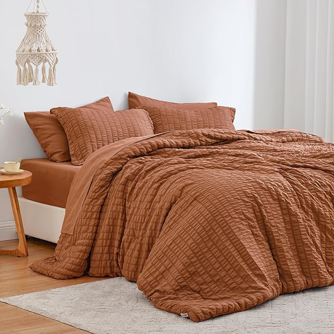Love's cabin Seersucker Terracotta Queen Comforter Set 7 Pieces, All Season Bedding Set, Queen Be... | Amazon (US)
