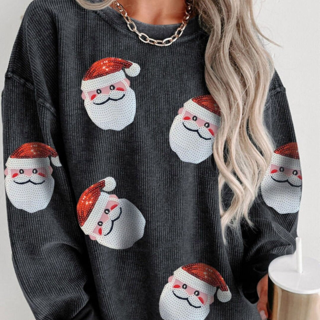 Sequin Santa Sweatshirt Santa Sweatshirt Christmas - Etsy | Etsy (US)