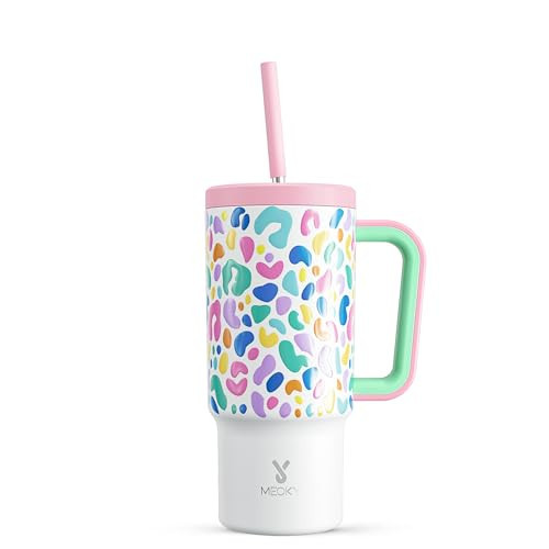 Meoky 24 oz Tumbler with Handle and Straw, 100% Leak-proof Tumbler with Lid and Straw, Insulated Stainless Steel Travel Coffee Mug, Keeps Cold for 24 Hours (Leopard) | Amazon (US)