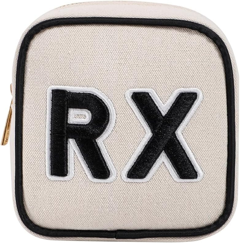 Small Canvas Rx Medicine Packages, Cute Chenille Letter Patch Drug Makeup Bag with Metal Zipper, ... | Amazon (US)
