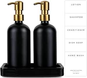 Emerson Soap Dispensers with Stainless Steel Pumps, 100% Stoneware Black Tray | Kitchen Sink Dish... | Amazon (US)