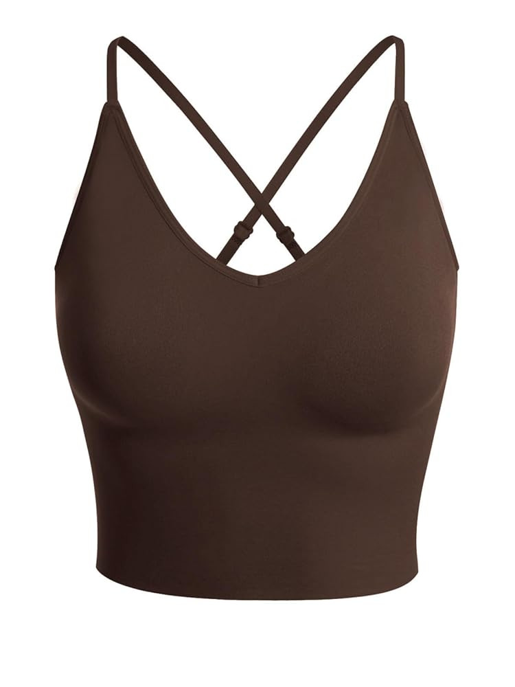 Design by Olivia Women's Casual Seamless Padded Workout Sports Bra Cami Cropped Yoga Tank Top wit... | Amazon (US)