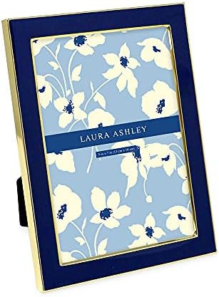 Laura Ashley 5x7 Navy Enamel Picture Frame, Gold Metal Edge with Easel, for Countertop, Countersp... | Amazon (US)