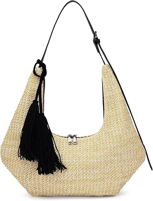 Herald Tassel Straw Hobo Shoulder Bag for Women, Summer Beach Crescent Crossbody Purse Handbag wi... | Amazon (US)