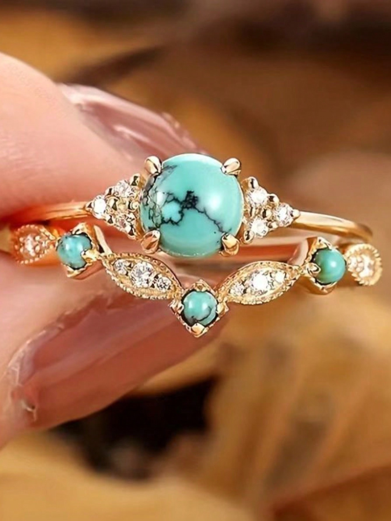 2pcs/Set Fashionable Turquoise Women Rings | SHEIN USA | SHEIN