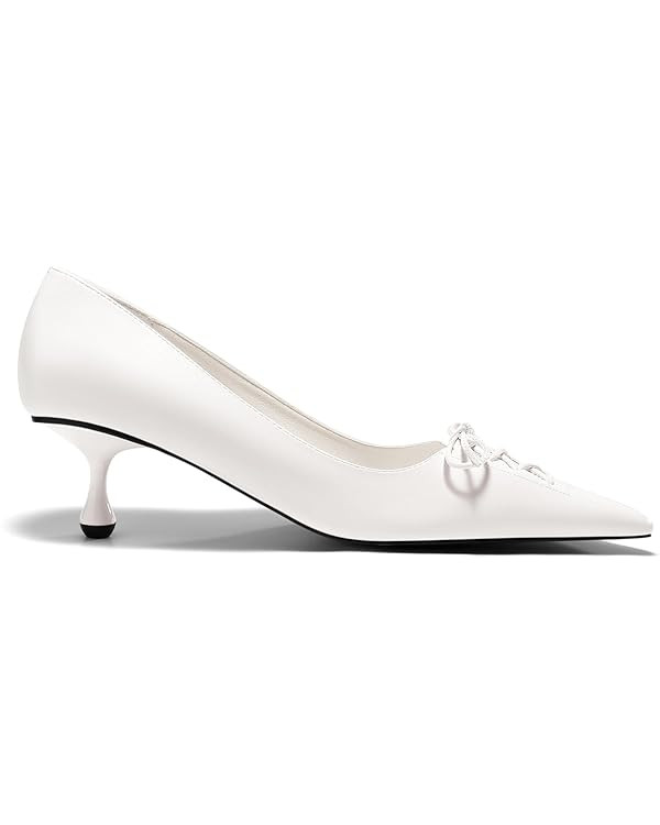 Coutgo Womens Kitten Low Heels Strappy Bow Closed Pointed Toe Slip On Dress Pumps Shoes | Amazon (US)