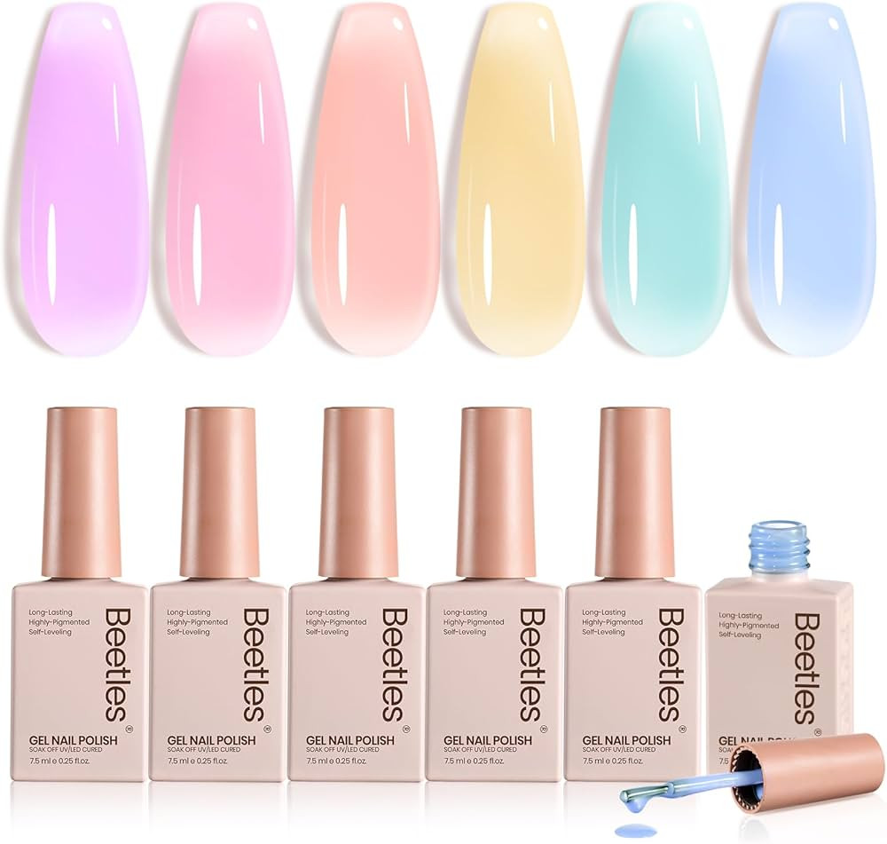 Beetles Pastel Gel Nail Polish Set - 6 Colors Spring Jelly Gel Polish Kit Pink Blue Purple Orange... | Amazon (US)