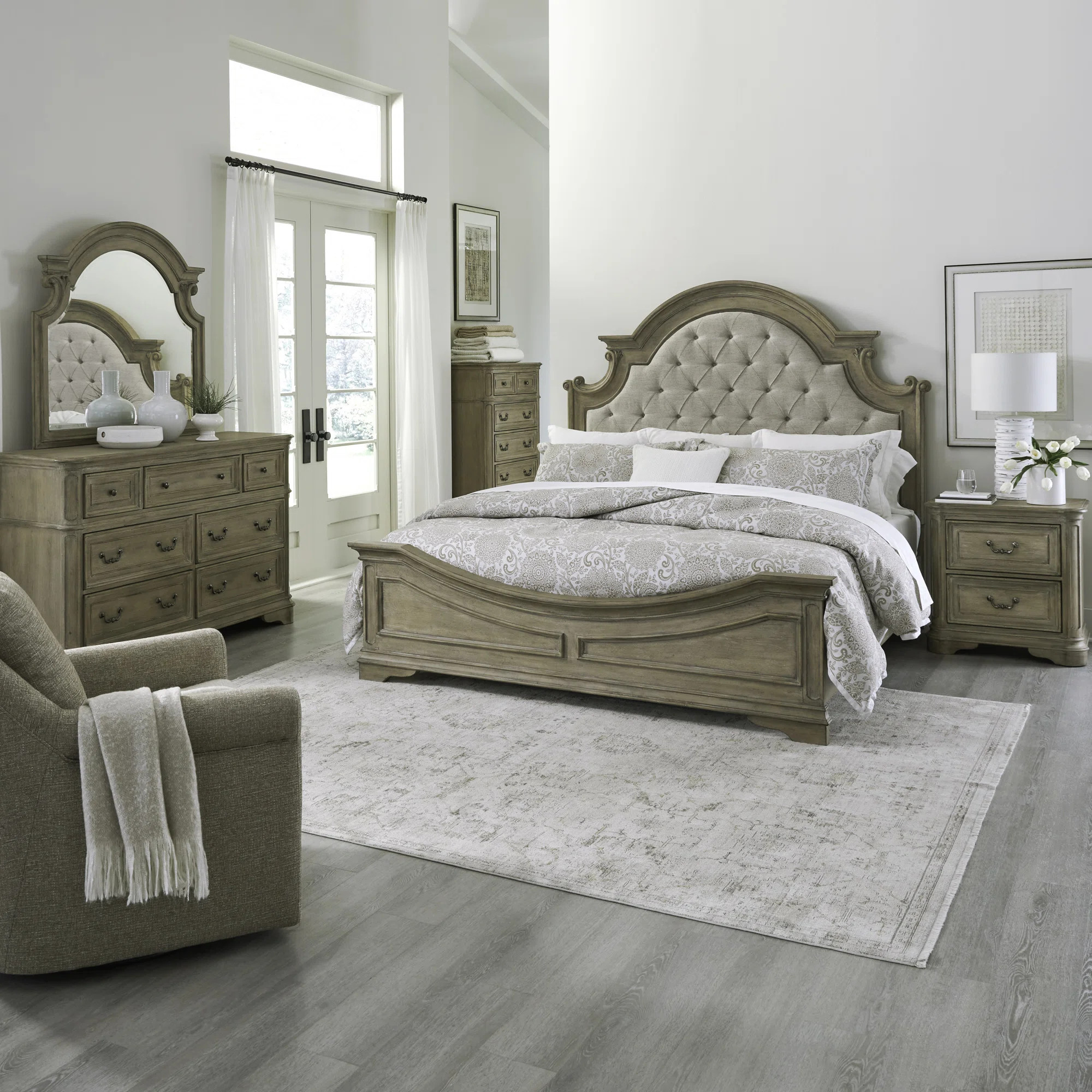 Colchester King Upholstered Bed, Dresser & Mirror, Chest, Nightstand Bedroom Set | Wayfair North America