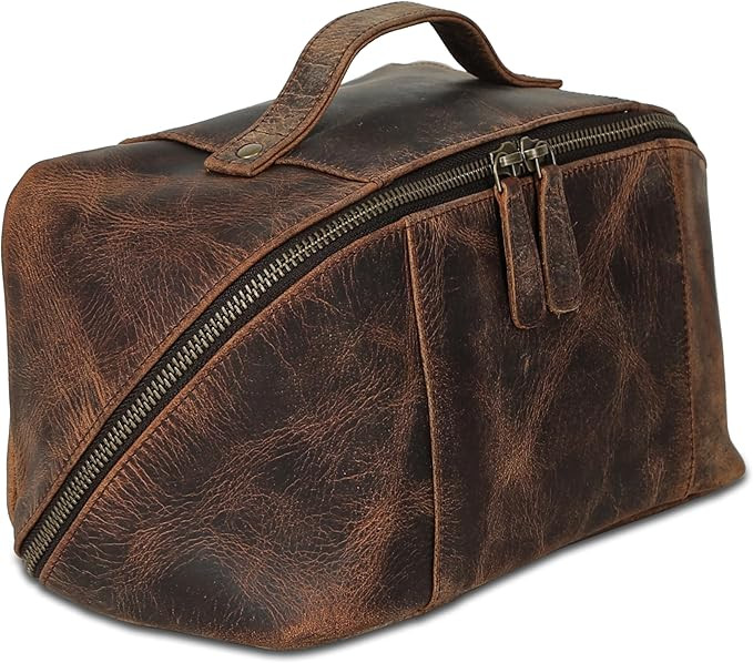 KomalC Luxury Leather Men’s Toiletry Travel Bag – Handmade Shaving Kit with Waterproof Interi... | Amazon (US)