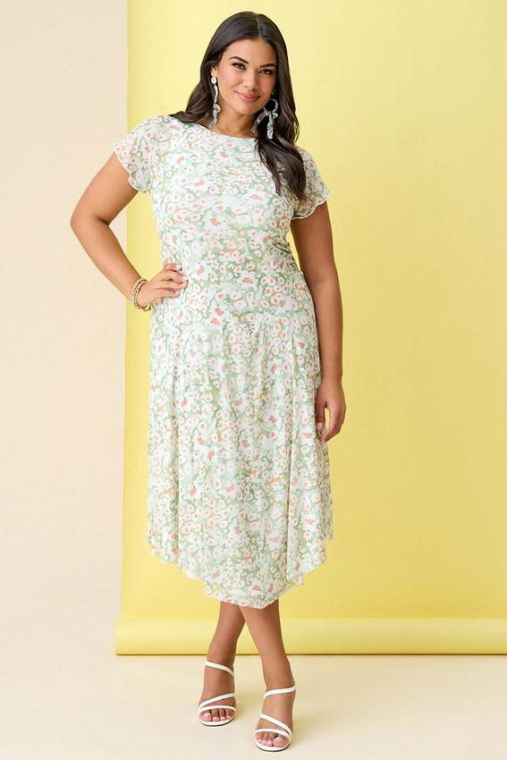 Plus Size Floral Mesh Drop Waist Dress | Cato Fashions