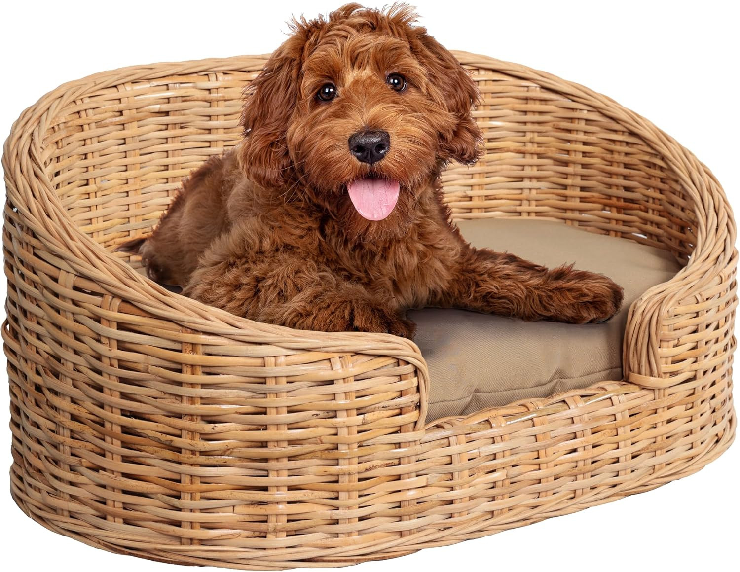 DBD1000B Curvy 28.5" x 17.25" Classic Handwoven Rattan Pet Bed with Machine-Washable Cushion, Light Brown | Amazon (US)
