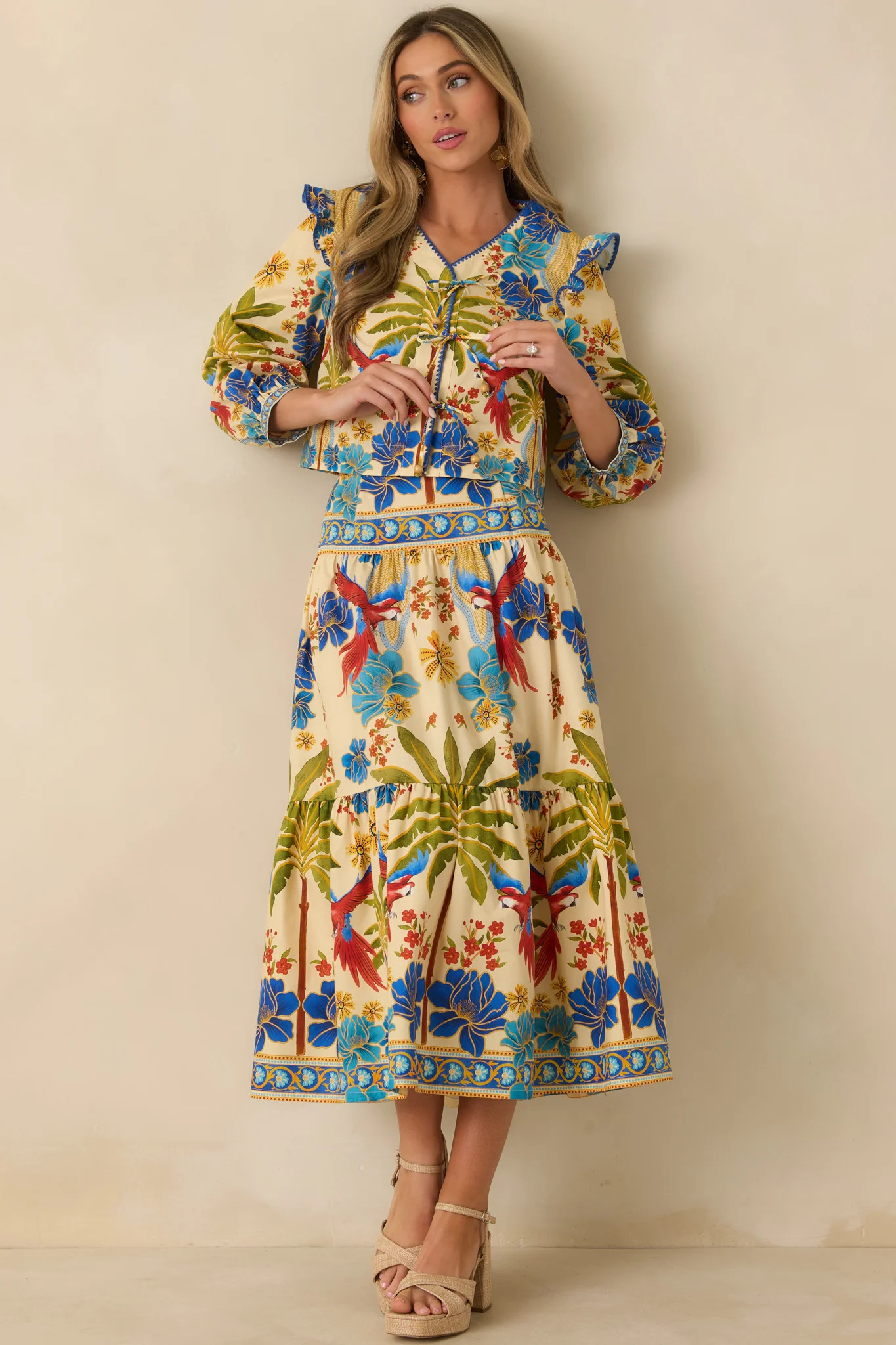 Aylaya Madrid Multi Cotton Tie-Front Top | Red Dress