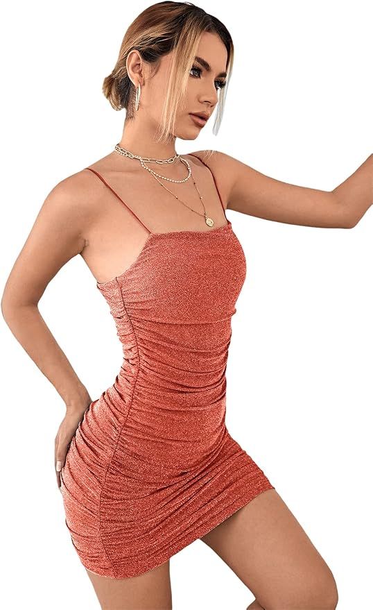 Floerns Women's Glitter Sleeveless Ruched Party Clubwear Bodycon Mini Dress | Amazon (US)