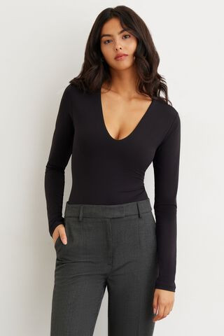 Sandrine Sculpt Long Sleeve V-Neck Bodysuit | Dynamite Clothing