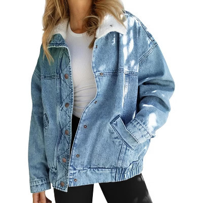 Imily Bela Chic Oversized Jean Jacket Cozy Fall Shacket Coat for Women Light Blue S | Target