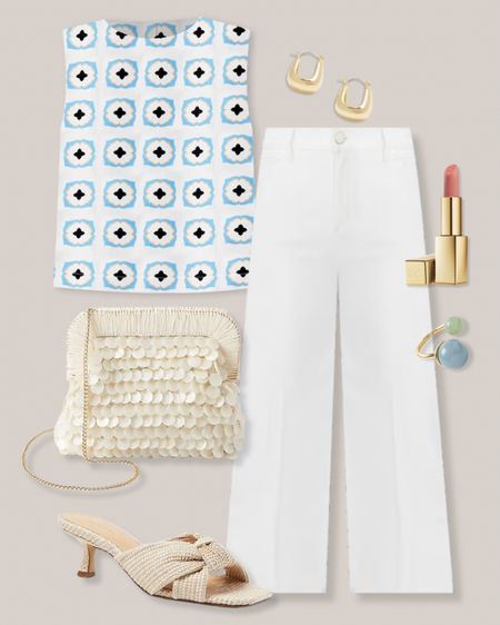 Light blue tank 
White jeans
Gold earrings
Summer bag
Pink lipstick 
Wrap ring
Slide heels 
Summer outfit
Ann Taylor outfit

#LTKSeasonal #LTKStyleTip #LTKFindsUnder100