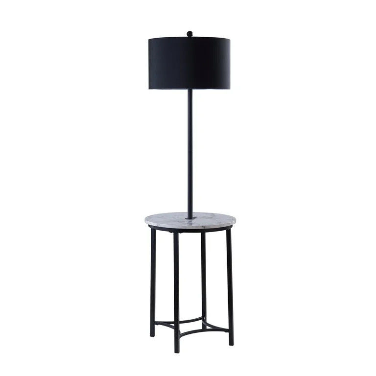 Teamson Home Shenna Floor Lamp with Side Table and Built-In USB, Faux Marble/Black | Walmart (US)