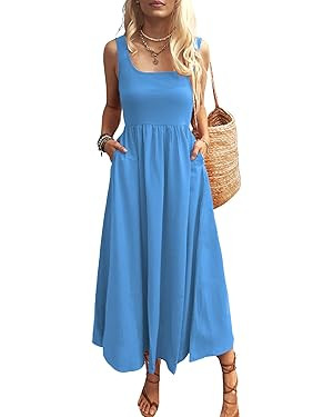 Women's Maxi Dress Summer Sleeveless Swing Sundress Casual Loose Tank Long Dresses with Pockets | Amazon (US)