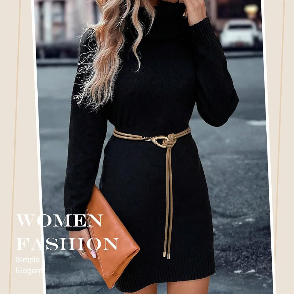 Women Knotted Waist Belt PU Leather Skinny Belts Gold Buckle Thin Belts for Dresses | Amazon (US)