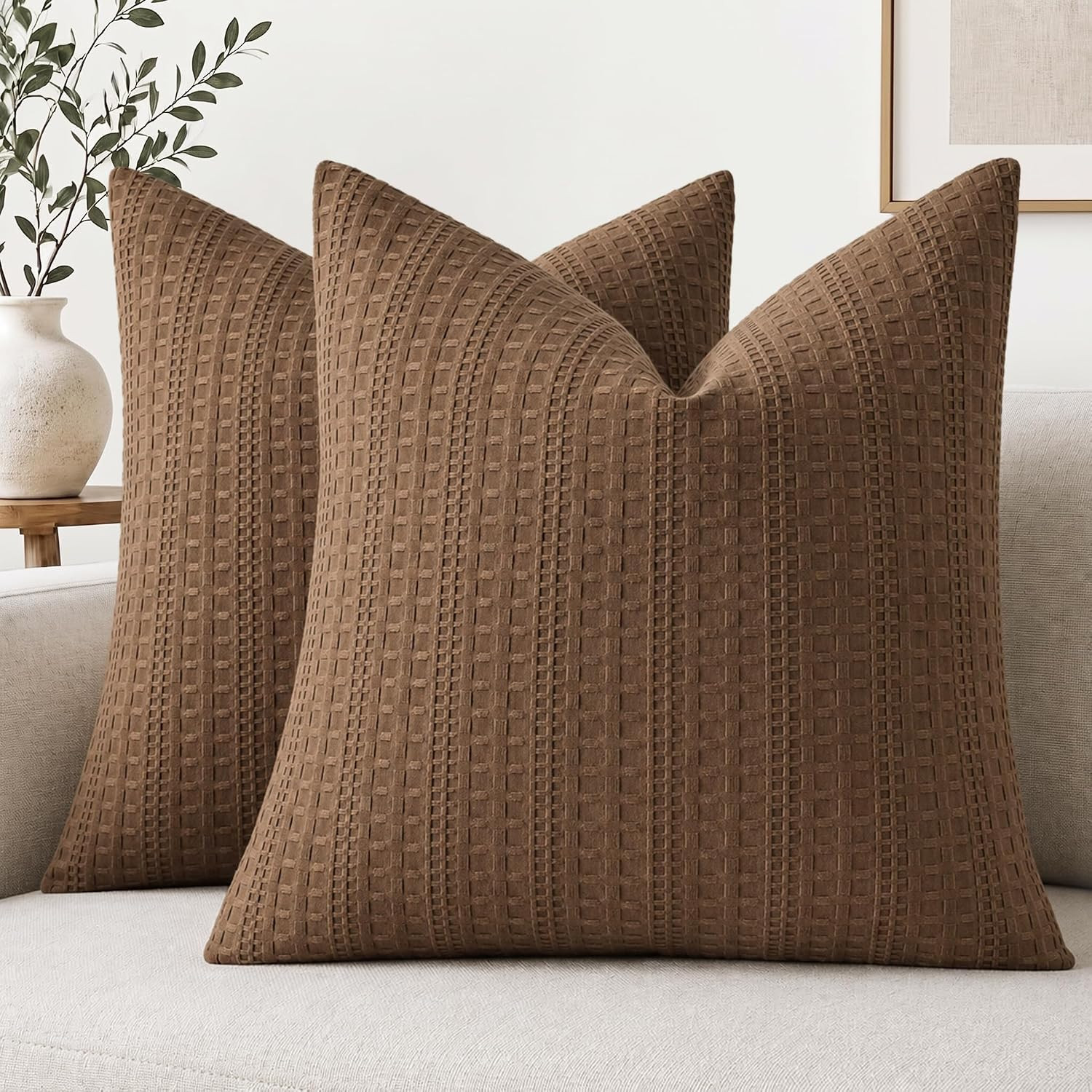 decorUhome Waffle Weave Throw Pillow Covers 20x20 Set of 2, Chocolate | Amazon (US)