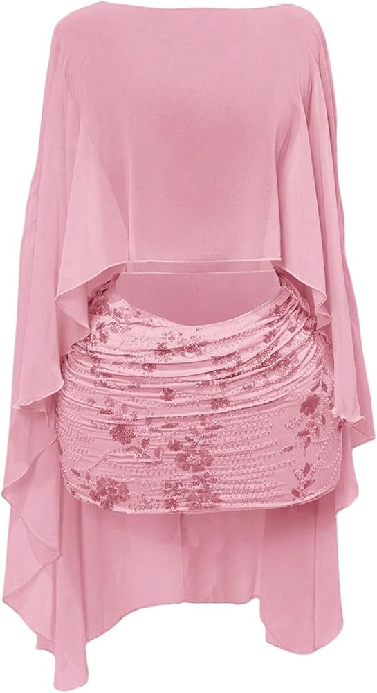 Floerns Women's Sheer Mesh Shawl Wraps High Low Ruffle Hem Beach Cover Up Poncho Tops | Amazon (US)