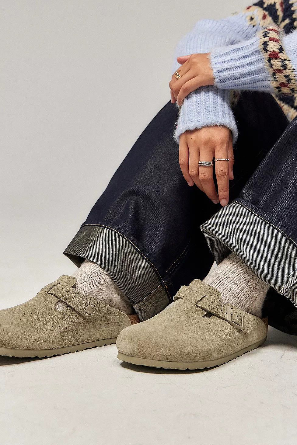 Birkenstock Faded Khaki Suede Boston Clogs | Urban Outfitters UK