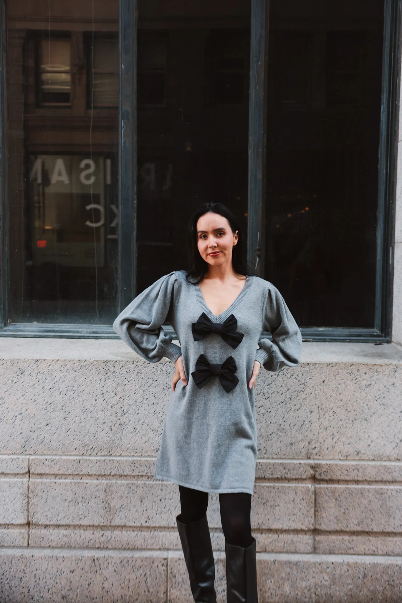 Bow Detail Knit Sweater Dress | Ardire Collection