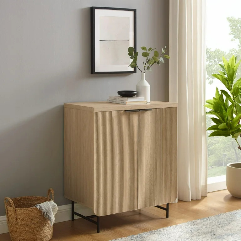 Walker Edison 32" Scandinavian 2 Door Accent Cabinet - Coastal Oak/ Black | Walmart (US)