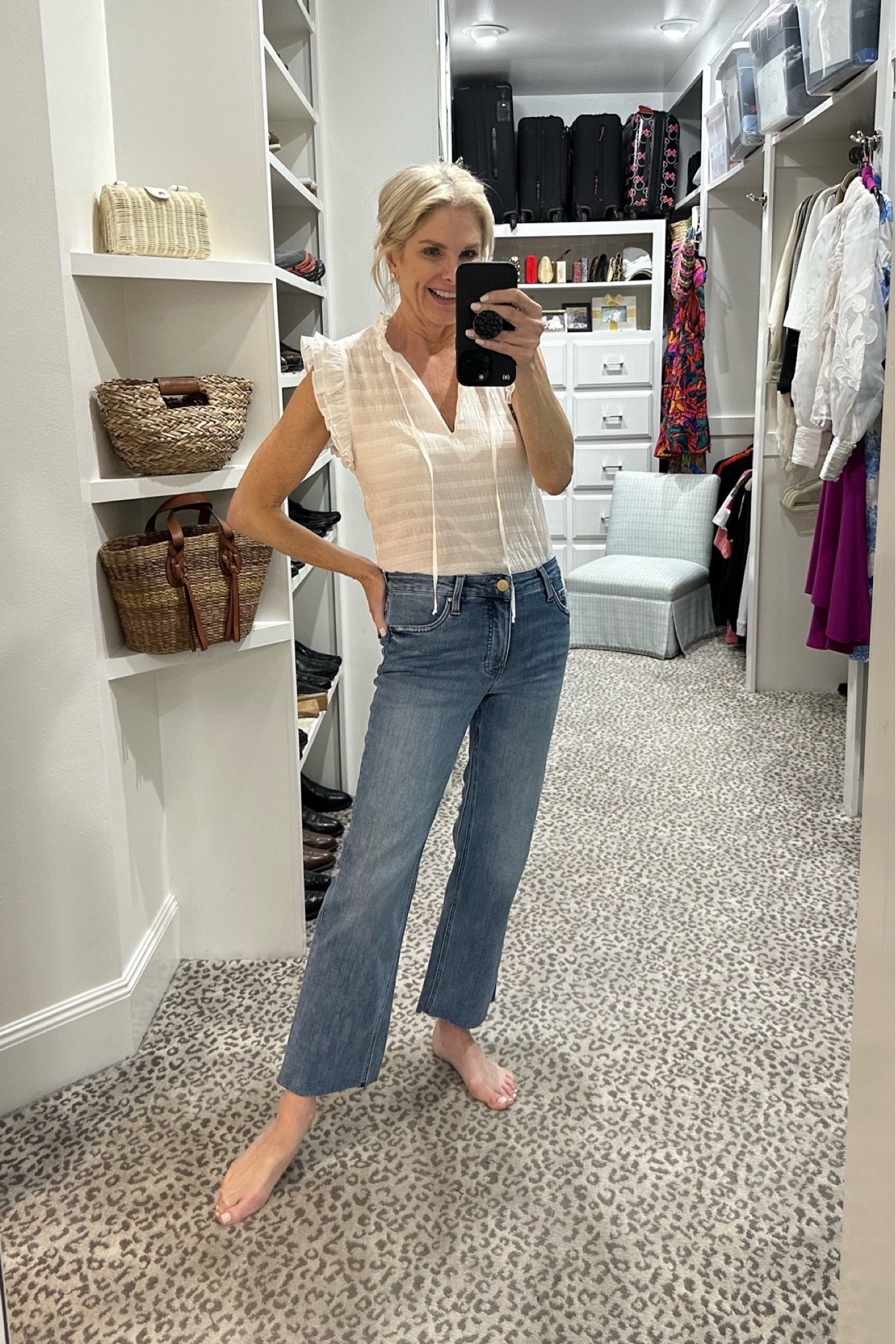 Cute white blouse for spring. Size M. Jeans size 4 (I sized down)  

#LTKstyletip #LTKunder100 #LTKSeasonal