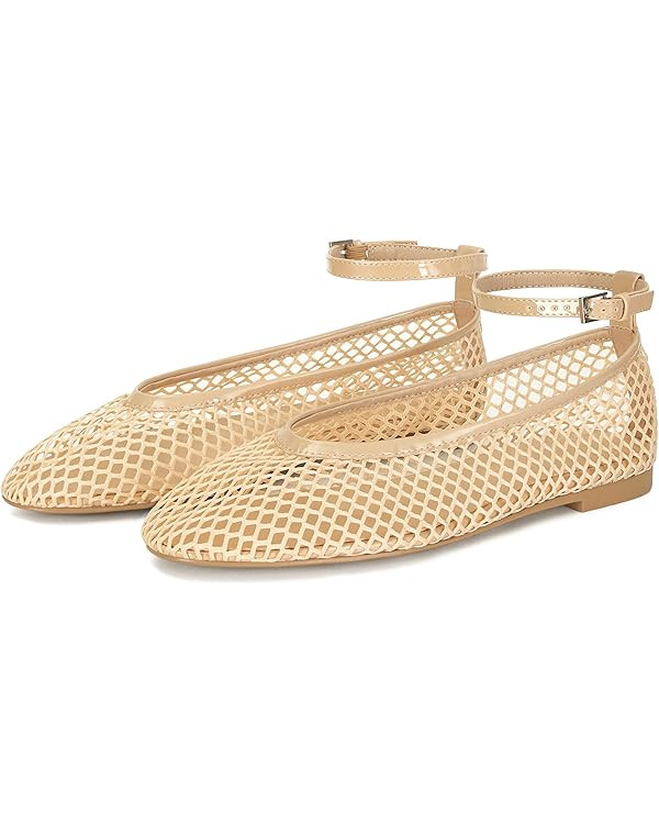 Mesh Ballet Flats for Women Round Toe Buckle Strap Fishnet Mary Jane Flats Comfy Casual Office Wo... | Amazon (US)
