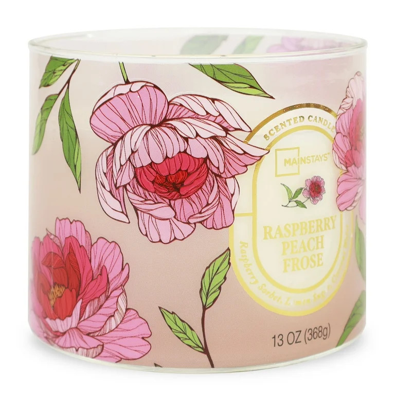 Mainstays 3-Wick Floral Scene Scented Jar Candle, Raspberry Peach Frose, 13oz | Walmart (US)